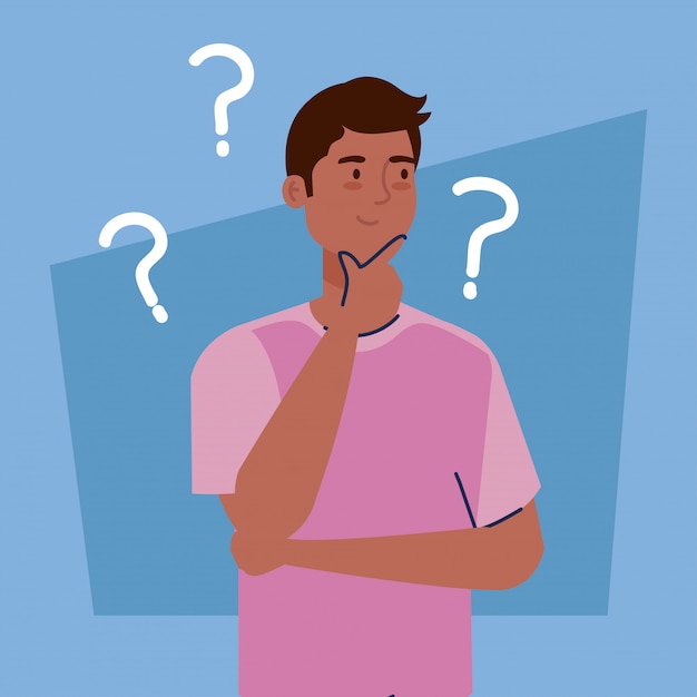 Man avatar thinking with question marks