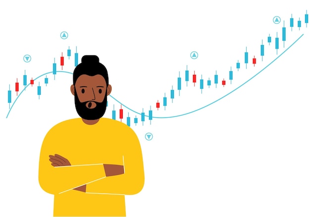 A man on the background of a Forex chart Conceptual illustration on the topic of strategic planning in trading on the stock exchange