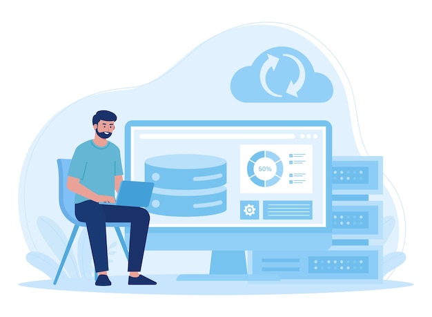 a man backing up to big data concept flat illustration