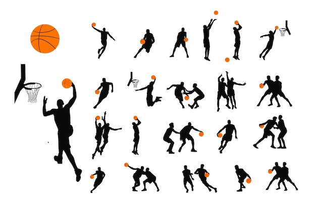 Man basketbalspeler mensen spelen basketbal silhouet