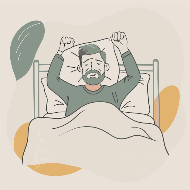 a man in a bed with a beard and mustache is in a bed with a blanket that says quot no quot