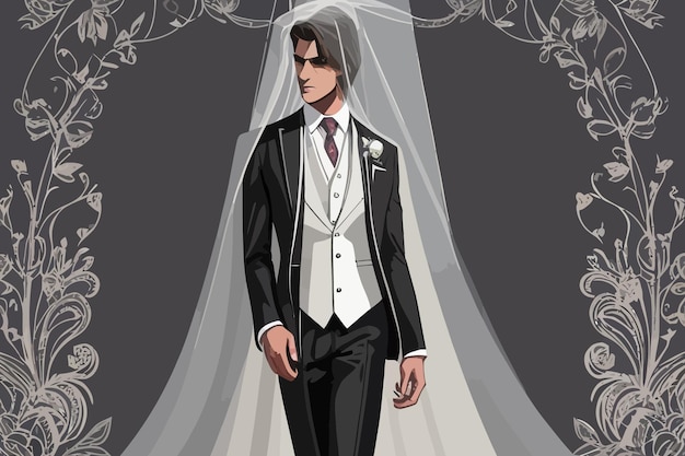 man in a bespoke suit waiting for his bride illustration