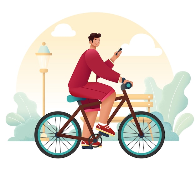 Man bicycle city illustration