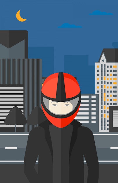 Man in biker helmet.