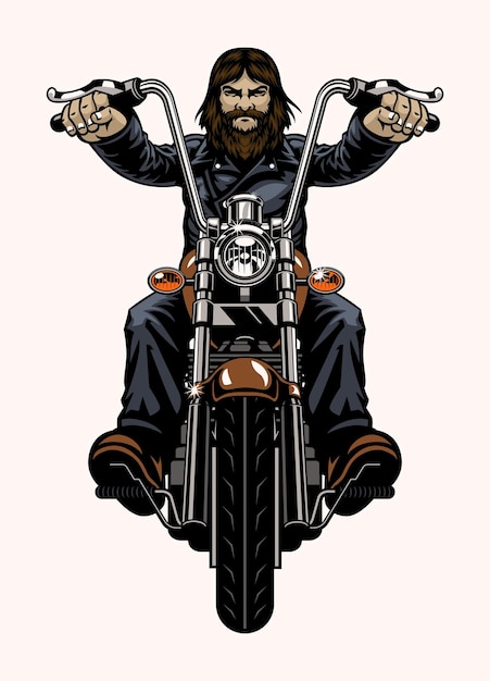 Vector man of biker riding vintage motorbike