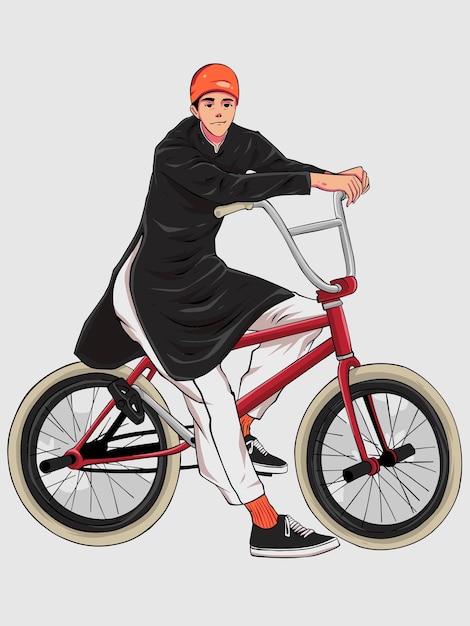 赤いBMXバイクに乗った黒いローブの男