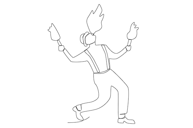 Man blowing the fire in carnival one line art