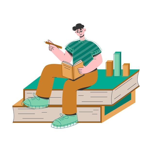 Vector man on the book studies statistics