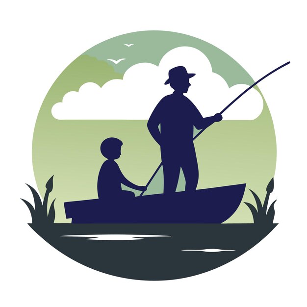 a man and a boy in a boat with a sky and a boat with a man in the background