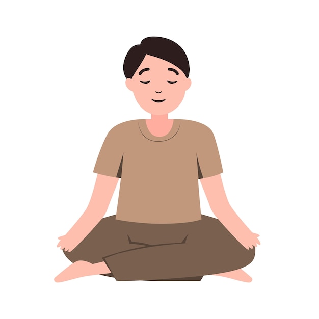 Man or boy practicing meditation or doing yoga mindfulness and mental health concept for illustration