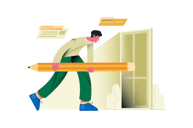 Man breaking doors with giant pencil vector