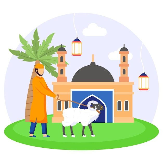 Man brengen geit vector illustratie ontwerp Eid alAdha of EidulKabir symbool