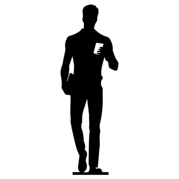 a man browsing mobile when walking vector silhouette