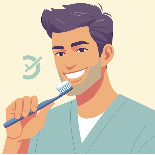 a man brushing his teeth with a toothbrush in front of him