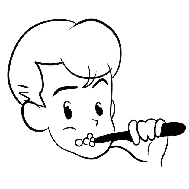 Man brushing teeth cartoon doodle kawaii anime coloring page cute illustration drawing clip art