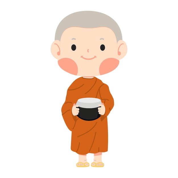 Man buddhist monk holding alms bowl