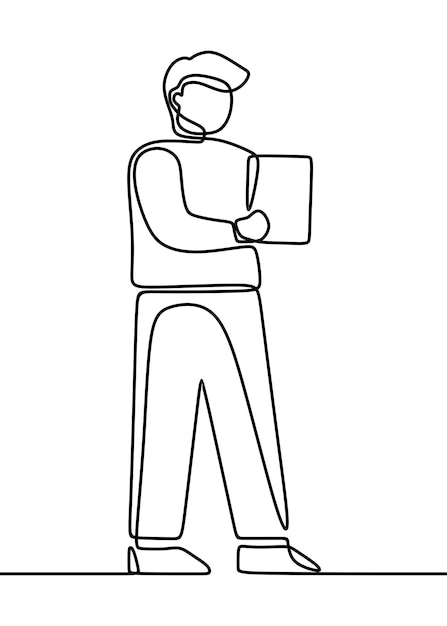 Man business hold paper oneline continuous single line art