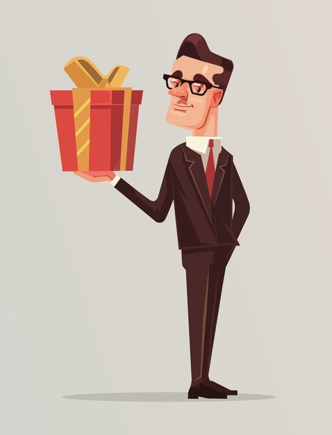 Man in business suit holds big gift box