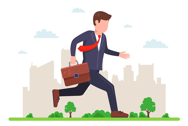 Premium Vector  A man in a business suit runs down the street to