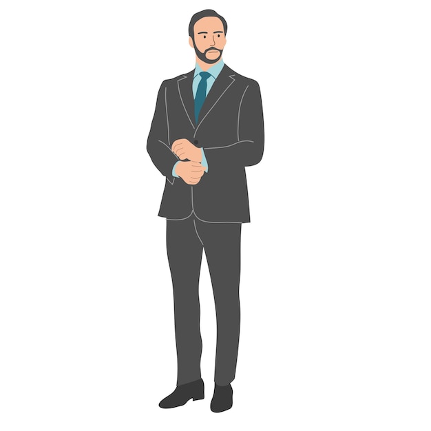 Vector a man in a business suit stands tall front view flat vector illustration