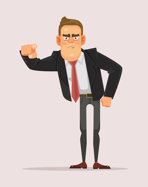 Vector man businessman boss office worker pointing finger on you. making choice