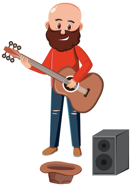 A man busking on white background