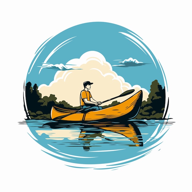 Man in a canoe on the lake Vector illustration for your design