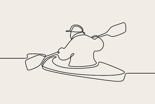 Man in canoe oneline continuous single line art handdrawn