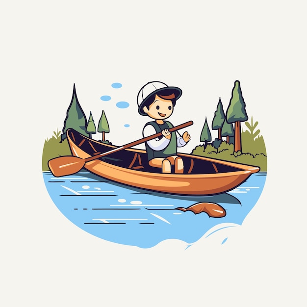 Vector man in a canoe on the river vector illustration of a man in a boat