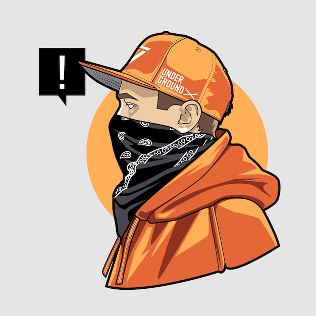 Vector man in cap and bandana  art