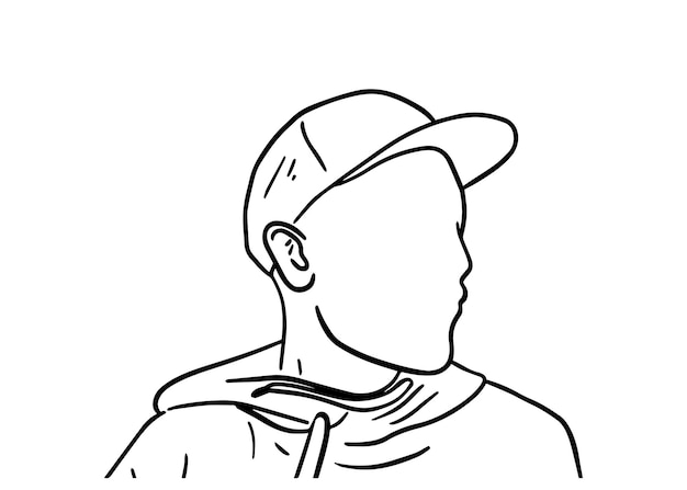 セーター男の帽子の肖像画の男落書き線形漫画の着色