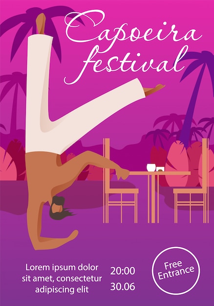 Uomo al capoeira festival in bar. invito alla festa.