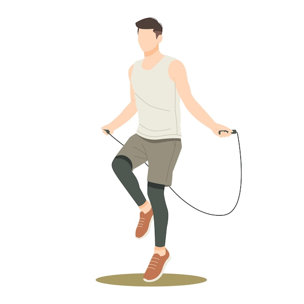 Man cardio workout doing skipping rope isolated illustration