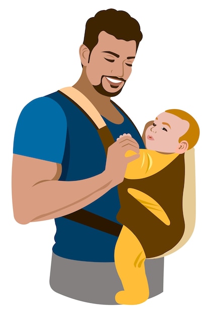 A man carrying a baby in a sling.