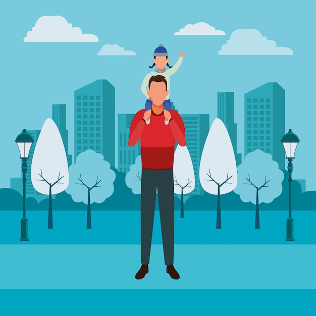 Vector man carrying child on shoulder