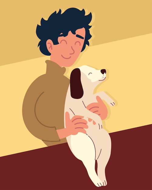 Vector man carrying dog