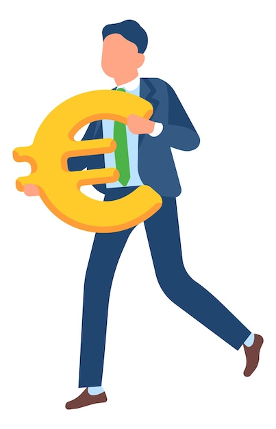 Man carrying giant euro sign. Exchange currency concept