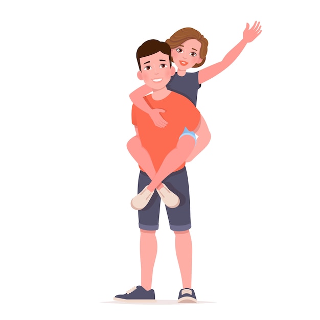 Man carrying girl on shoulders. Happy couple.