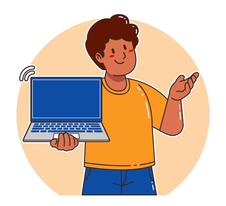 Vector man carrying a laptop