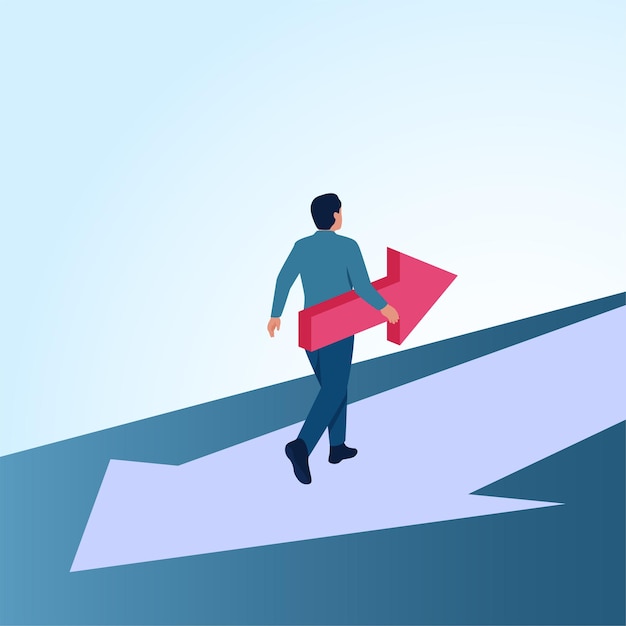 A man carrying opposing arrows on top of another arrow A metaphorical illustration for resistance to change fighting against uniformity and making a difference