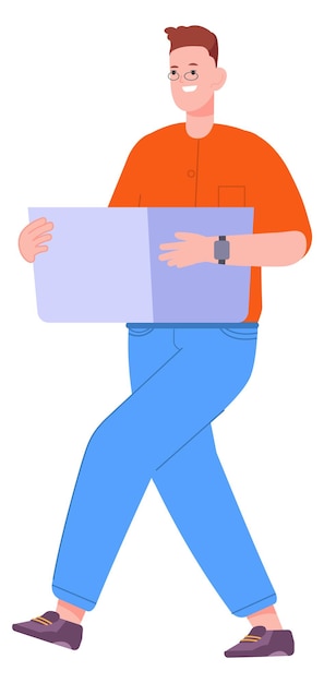 Vector man carrying plastic container person holding waste box