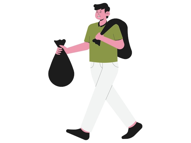 Vector a man carrying trash illustration