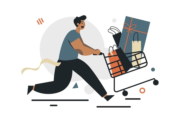 man carrying a trolley full of groceries