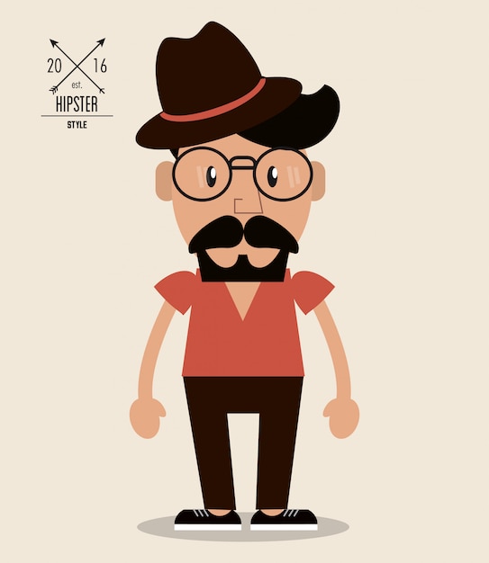 Vector man cartoon icon. hipster style.