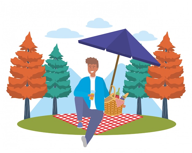 Man cartoon met picknick