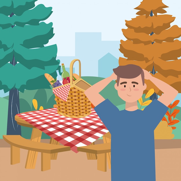 Man cartoon met picknick