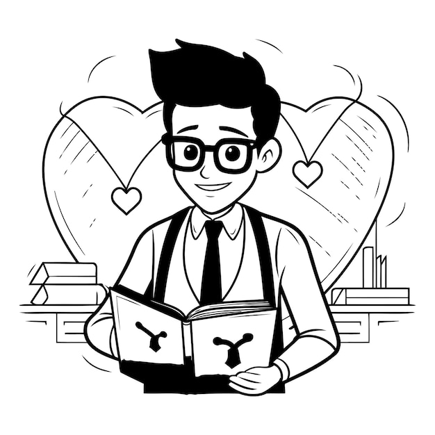Man cartoon with books design Relationship love romance holiday and together theme Vector illustration