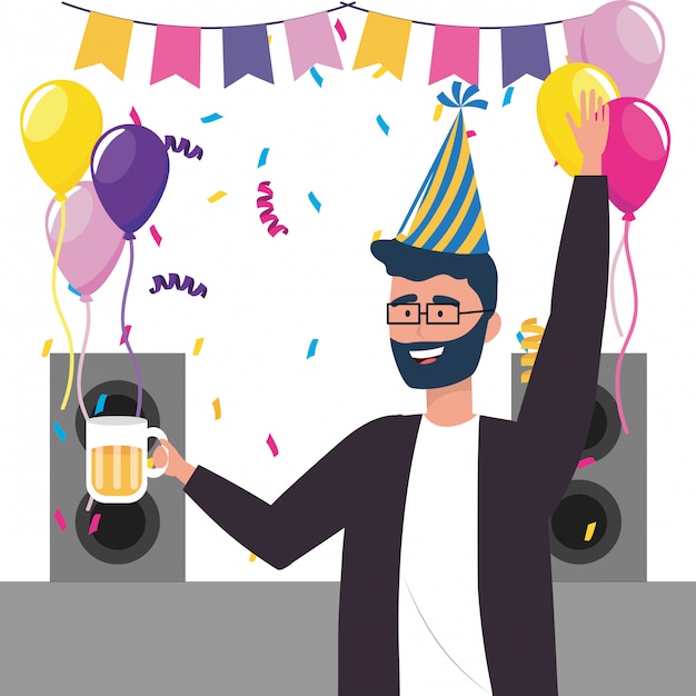 Vector man cartoon with party hat