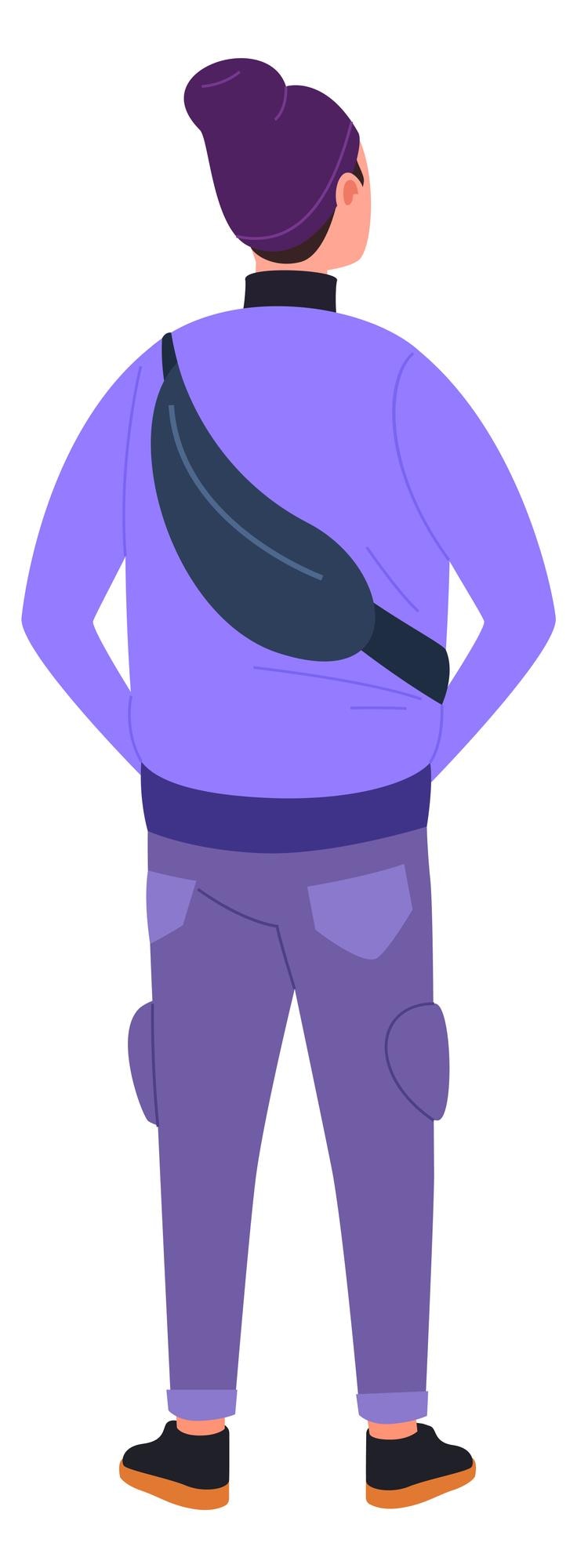 Vector man in casual clothes waiting back view student character