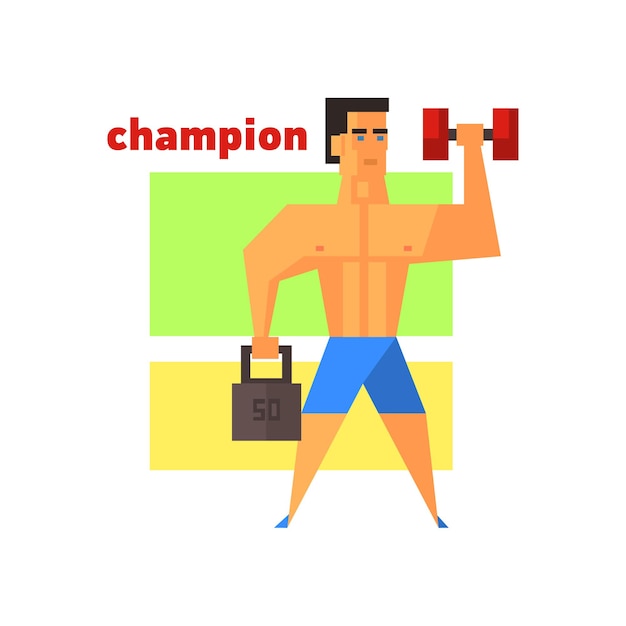 Man champion abstract figure flat vector illustration with text